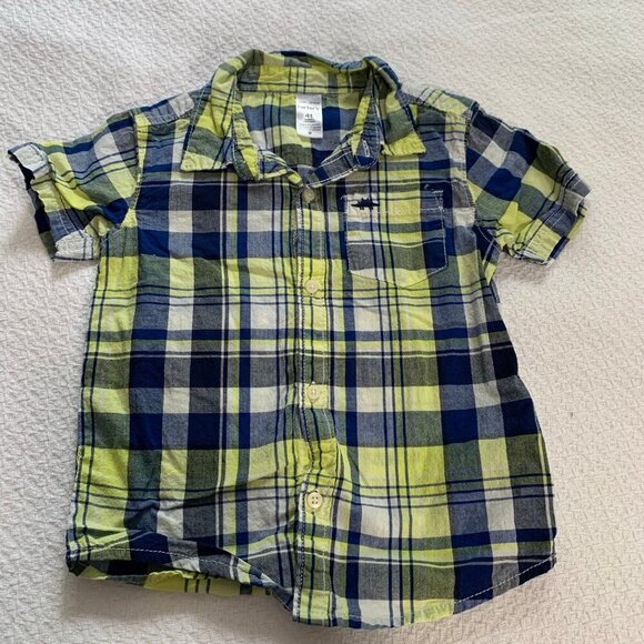 5/$25 Carter's picnic plaid short sleeve button down collared cotton shirt - Picture 1 of 7